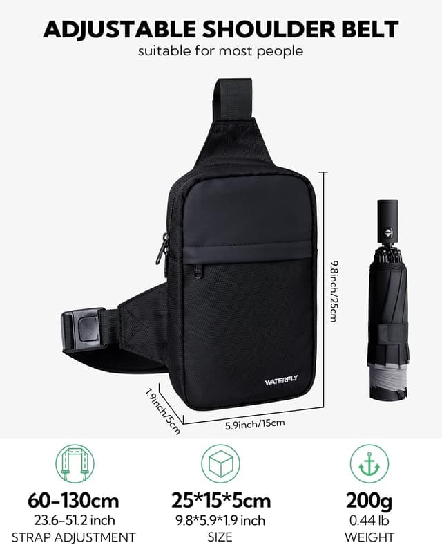 Detalle de Waterfly crossbody chest sling bag (small) – lightweight shoulder bag for work, travel and everyday carry