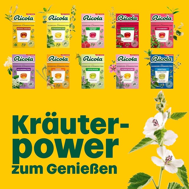 Detalle de Ricola Holunderblüten zuckerfreie Kräuter-Bonbons (10 x 50 g, vegan)