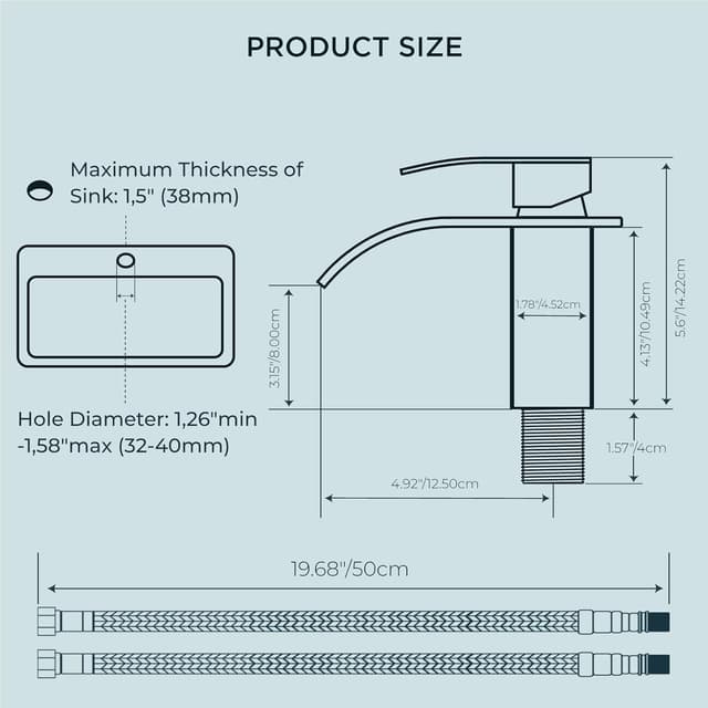 Thumbnail 6 de FORIOUS Wasserfall Waschtischarmatur Chrom 80 mm