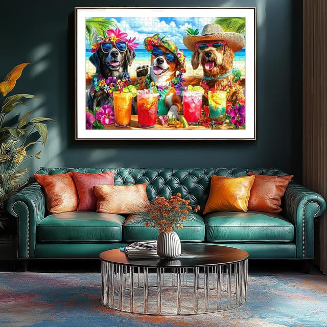 Detalle de 1000-Piece Tropical Dogs Beach Party Jigsaw Puzzle for Adults (Hawaiian Vacation Theme)