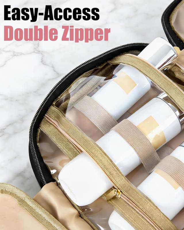 Detalle de FitDA Trousse de toilette femme de voyage suspendue noire avec 4 compartiments transparents