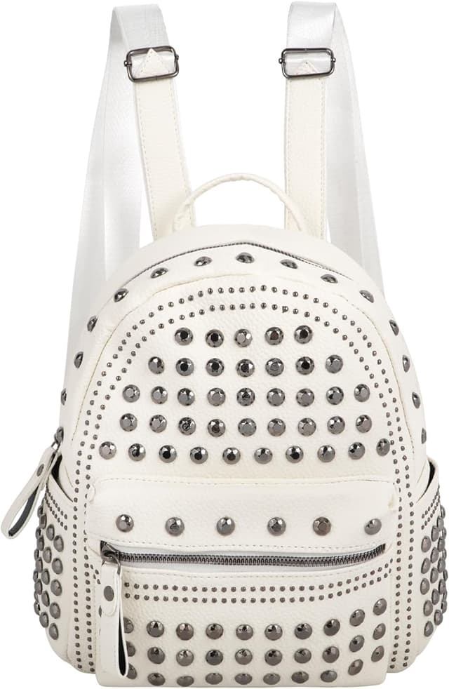 Detalle de MilyaDE Nieten Mini-Rucksackhandtasche als Daypack für Damen & Herren – Kunstleder/Polyester