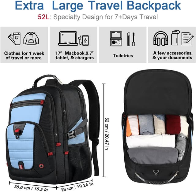 Thumbnail 2 de Z-MGKISS Z-MGKISS Travel Laptop Backpack 52L – TSA-friendly 17.3 inch Overnight Rucksack