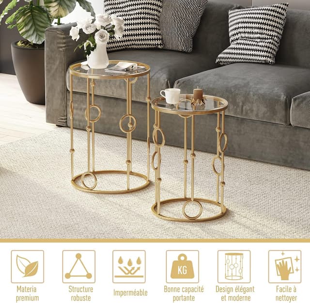 Thumbnail 3 de HOMCOM Tables gigognes art déco Ø41 Ø36 cm