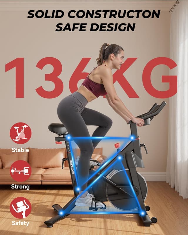 Detalle 2 de Superun exercise bike for home use with adjustable magnetic resistance, LCD display & app