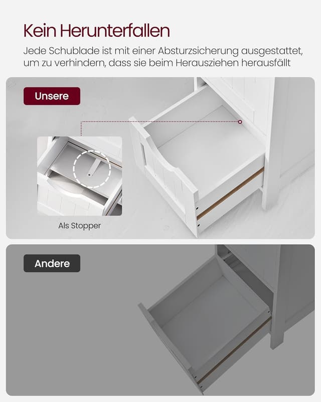 Detalle de VASAGLE Badezimmerschrank LHC40W mit 4 Schubladen (30 x 30 x 82 cm), weiß