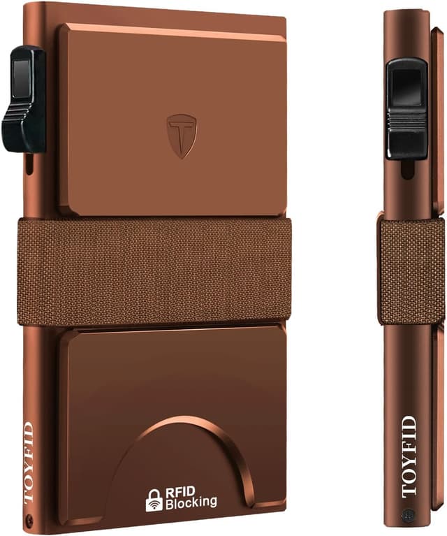 Detalle de TOYFID Herren Geldbörse mit AirTag-Steckplatz, 12 Karten & RFID-Blocker, Pop-up Kartenhalter mit Auswurftaste (Aluminium, Braun)