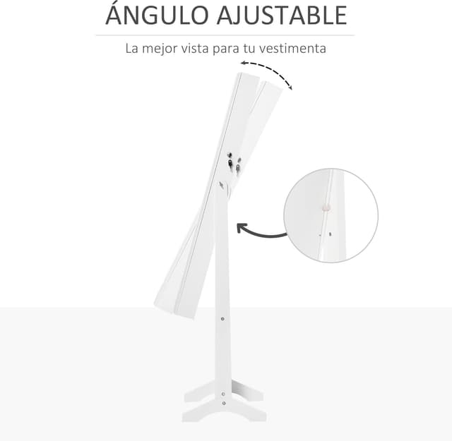 Detalle 2 de HOMCOM Espejo Joyero de Pie 46x36,5x151,5 cm Blanco