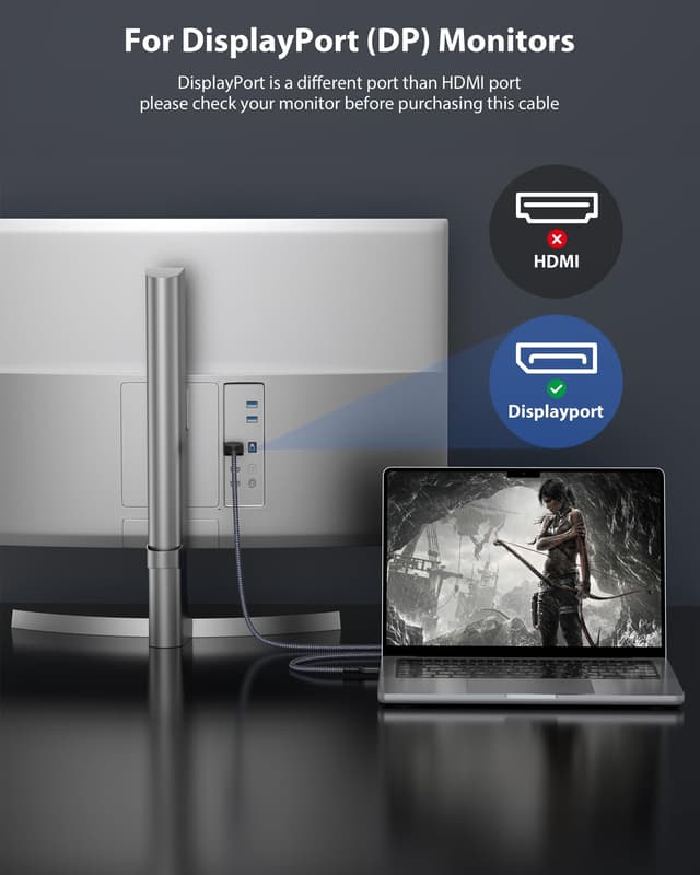 Detalle 2 de Maxonar USB‑C auf DisplayPort 1.4 Kabel (Thunderbolt 3/4, unidirektional) für 8K@60Hz – 1 m, schwarz