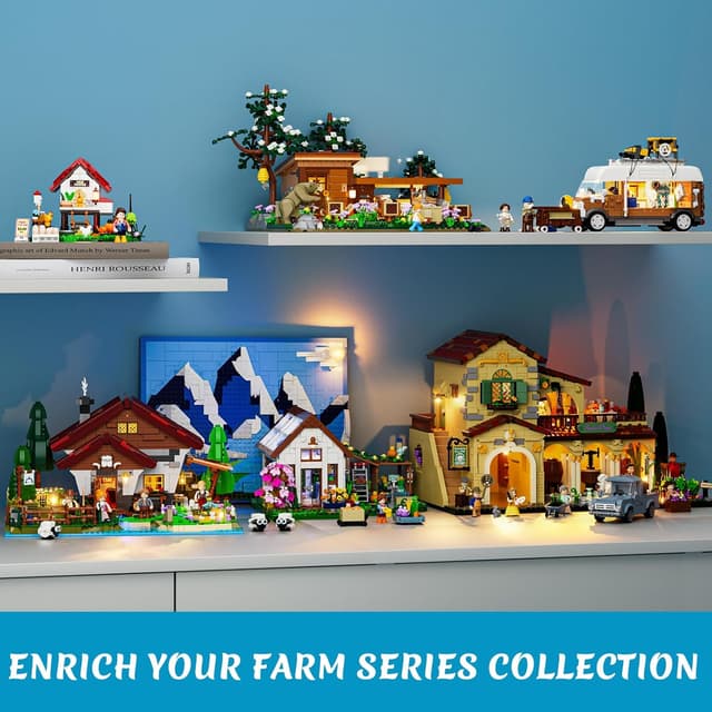 Thumbnail 6 de Lumibricks Schäferhütte Alpenhof Klemmbausteine Set (2265 Teile) mit LED & 3D-Hintergrund