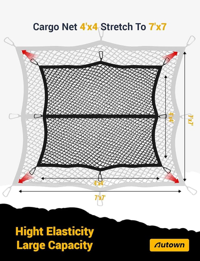 Thumbnail 2 de AUTOWN Cargo Net 4'x4'–7'x7' for Truck Bed