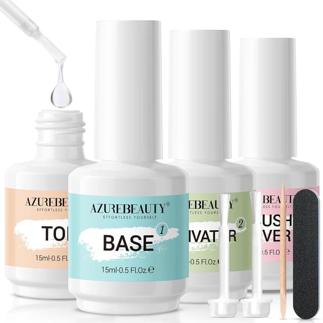 Detalle de AZUREBEAUTY Dip Powder Liquid Set (Base, Top Coat, Activator) – 8-Piece Dip Nail Kit (No Lamp Needed)