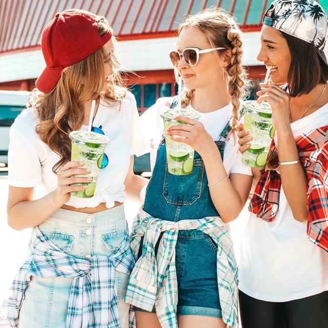 Detalle de Turbo Bee 200 Sets 24 oz Clear Plastic Cups with Lids and Straws (Disposable To-Go Iced Coffee Cups)