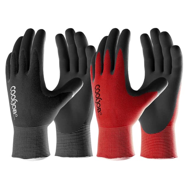 Detalle de COOLJOB 6 Paar Gartenhandschuhe für Herren mit rutschfester Latex-Beschichtung, schwarz/rot, Größe 9/L