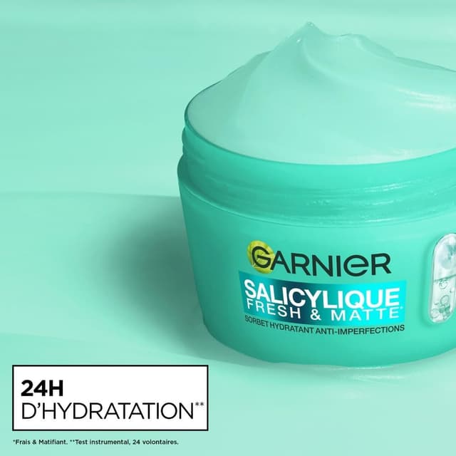 Detalle 2 de Garnier Salicylique Crème Sorbet Hydratante Fresh & Matte – crème hydratante matifiante au salicylique (85 ml)