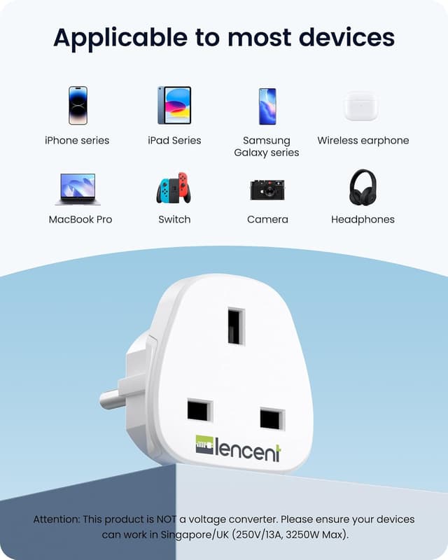 Detalle 1 de LENCENT 2X UK to EU Euro Plug Adapter (Type E/F, grounded) for travel