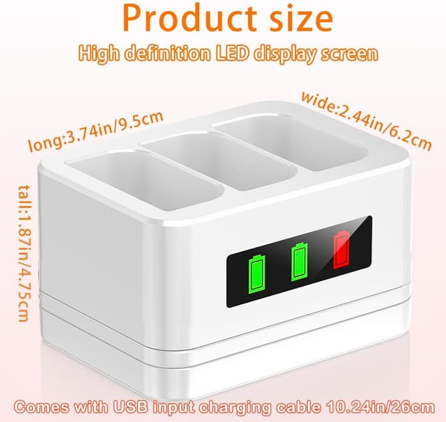 Detalle de 3-Slot Ring battery charging dock with LED display (USB Type-C cable included)