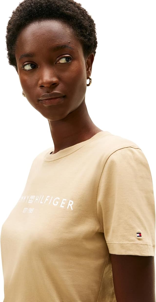 Detalle de T-shirt à manches courtes Tommy Hilfiger pour femme, col rond et logo poitrine