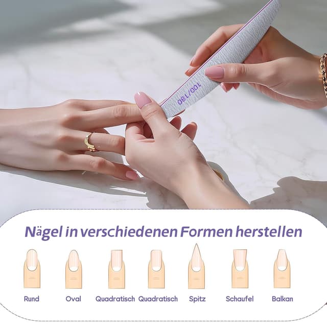 Detalle 2 de 20er-Set doppelseitige Nagelfeilen 100/180 für Gel- und Naturnägel (weiß) – waschbar, wiederverwendbar
