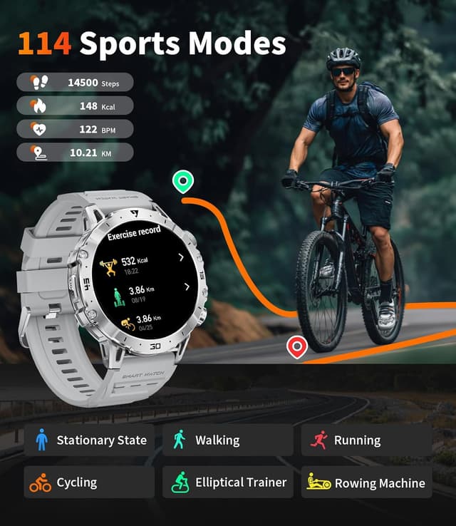 Detalle de SUNKTA Military Smart Watch for Men (1000mAh) – 1.7" HD Bluetooth Fitness Tracker with Dual Charging
