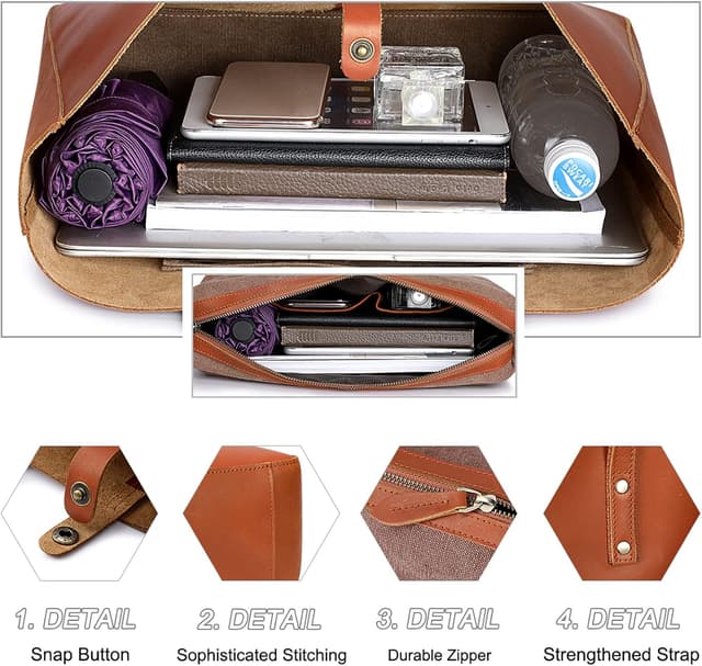 Detalle de S-ZONE Women Vintage Crazy Horse Leather Tote Shoulder Bag (Large) for Laptop and Everyday Carry