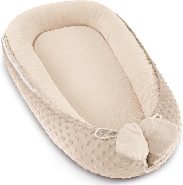 Detalle de Bearmoss Babynestchen Kuschelnest für Neugeborene, vielseitig & tragbar (90 x 55 cm) – Reinweiß