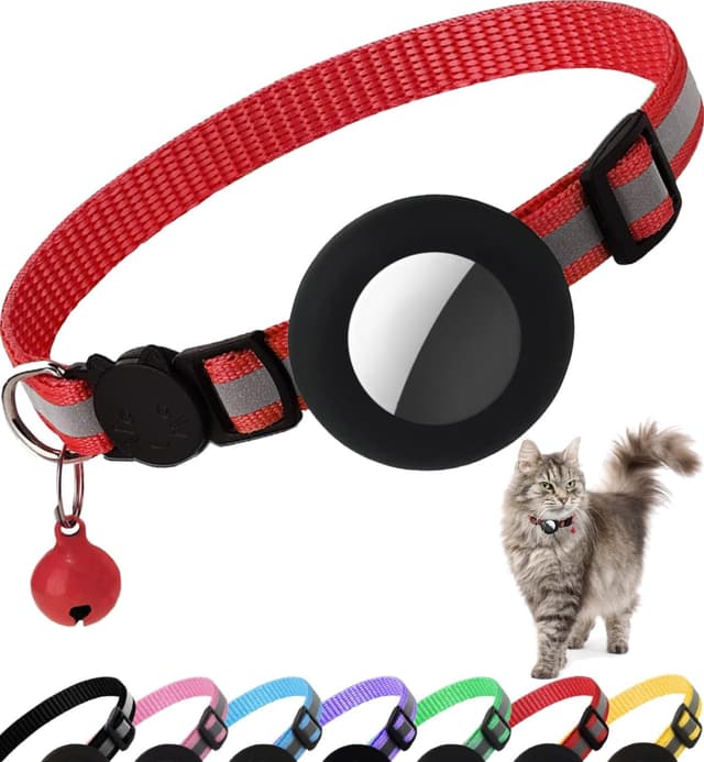 Detalle de Airtag Cat Collar Breakaway reflective kitten collar with AirTag holder and bell (Red)
