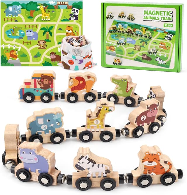 Detalle de Magnetic Wooden Train Set with Farm Animals for Toddlers 🚂