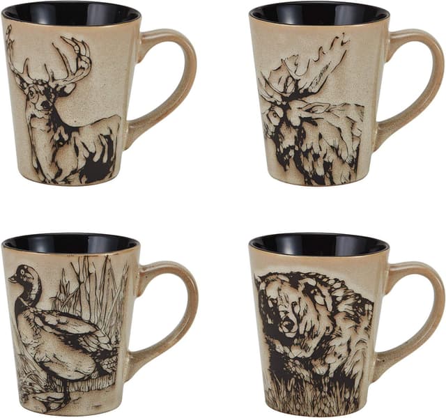 Detalle 2 de Mossy Oak Animal Print 16-Piece Dinnerware Set (Service for 4) in Black and Beige
