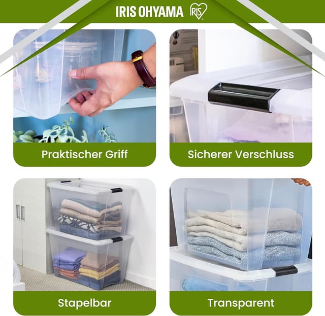 Detalle de Iris Ohyama BSB-55 Aufbewahrungsboxen mit Deckel (55 l) im 4er-Set, transparent
