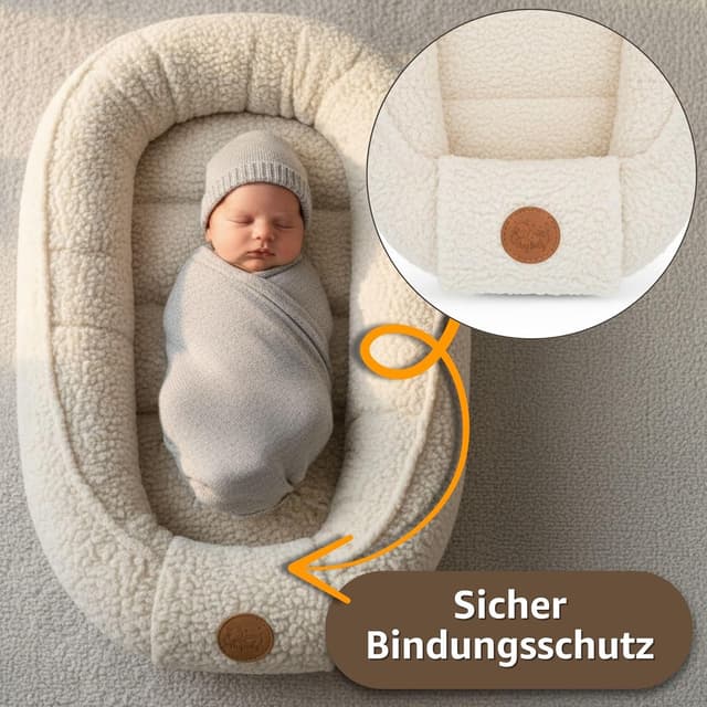 Detalle de Totsy Baby Babynestchen aus Bouclé – tragbares Nest für Neugeborene, cremefarben