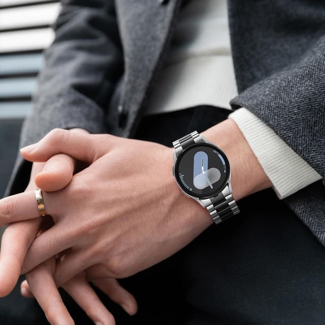 Thumbnail 6 de Anlinser No Gap Bands Stainless Steel 20mm Metal Strap for Samsung Galaxy Watch 7/6/5/4 Series (Silver-Black)