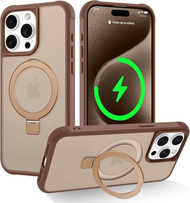 Detalle de CHAOFEnG Magnetic iPhone 15 Pro Max Case with Ring Stand (Desert Gold)