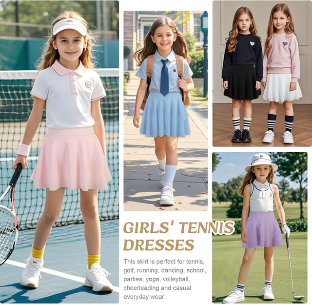Detalle de Bezioner Girls Pleated Tennis Skirt (High-Waist) with Built-In Shorts and Pockets