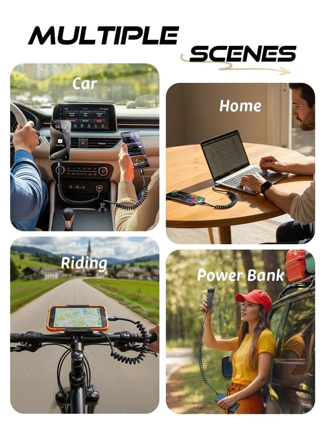 Detalle de LISEN Coiled USB-C Cable 2-Pack (USB A to USB C) for Android Auto & CarPlay — 4+6FT, Space Black