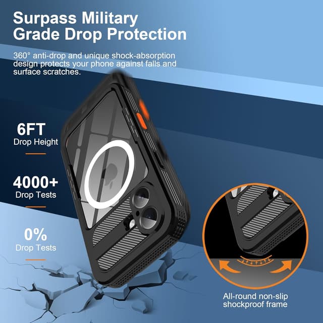 Detalle de Ezanmull Magnetic for iPhone 17 Waterproof Case (IP68) with Built-in Lens & Screen Protector