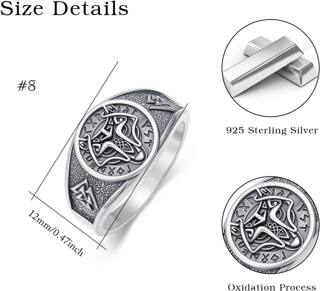 Detalle 2 de PARYFO 925 Sterling Silber Wikinger Wolf Ring für Männer – oxidiert, Vintage-Design im Oldtimer-Stil (Größe #10)