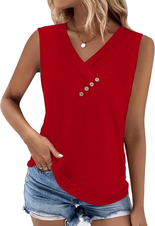 Detalle 2 de Sampeel Women’s Summer Button-Down V-Neck Tank Top (Sleeveless, Loose Fit)