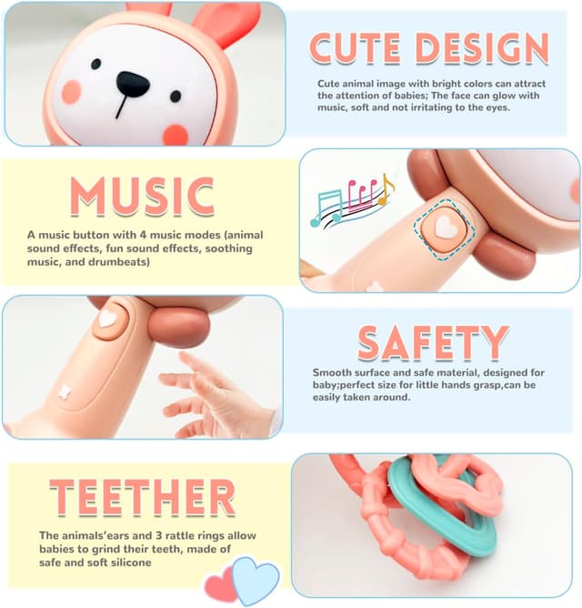 Detalle de Baby Music Toy (6 to 12 Months) Musical Rattle with Lights & Sounds – Rabbit
