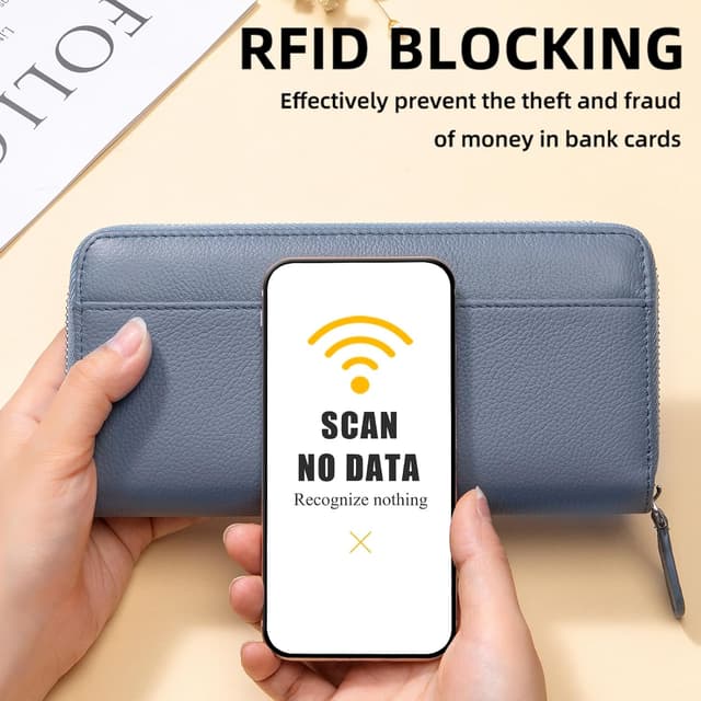 Detalle de SCHLATUM RFID blocking leather zip wallet — large capacity 👛