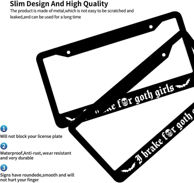 Thumbnail 6 de I Brake for Goth Girls License Plate Frame 2Pcs 🏷