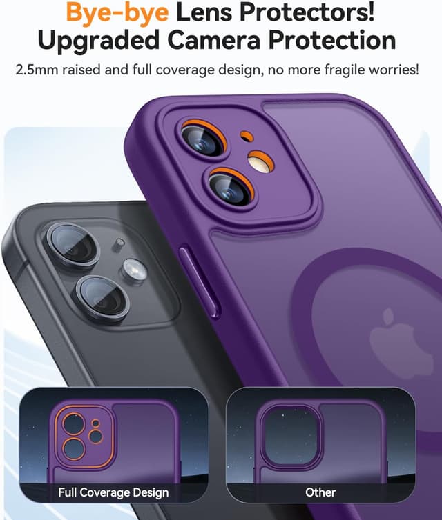 Detalle de CANSHN Magnetic Case for iPhone 12 (6.1-inch) in Deep Purple with full camera protection (MagSafe compatible)