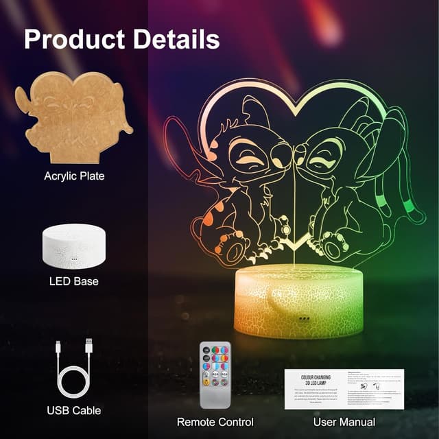 Thumbnail 6 de Hoofun Lampada Stitch, luce notturna RGB