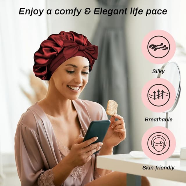 Thumbnail 5 de 2 Stück Satin Schlafmütze Seidenhaube