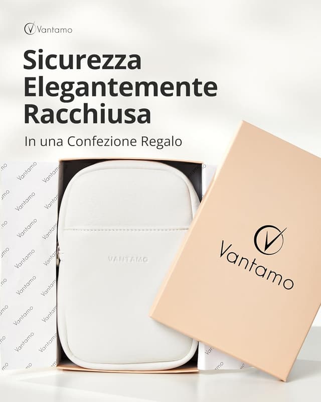 Detalle de Vantamo tracolla crossbody da donna in pelle vegana con blocco RFID e clip anti-borseggiatore