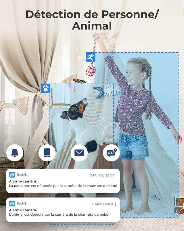 Detalle 2 de Reolink E1 (E1 Noir) caméra WiFi d’intérieur 3MP 2K, vision nocturne, 360° Pan & Tilt, détection humain/chien/chat, audio à deux voies