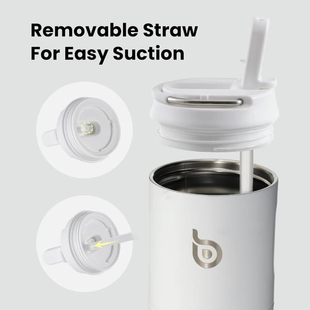 Detalle de BOTTLE BOTTLE Stainless Steel Water Bottle 700ml with Straw & Lid (White) – insulated sports tumbler