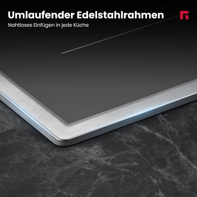 Detalle de GASLAND IH774BFB Plaque de cuisson induction encastrable 77 cm – 4 foyers, cadre inox, zone BBQ