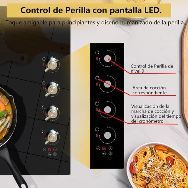 Detalle 1 de Glaskeramikkochfeld 4 Platten mit Drehknopf 60 cm