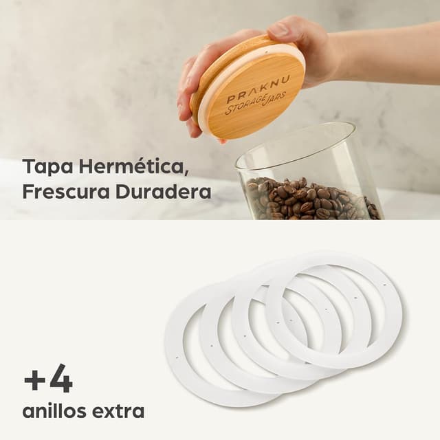 Thumbnail 2 de Praknu Botes de Cristal 1,2 L con Tapa de Bambú